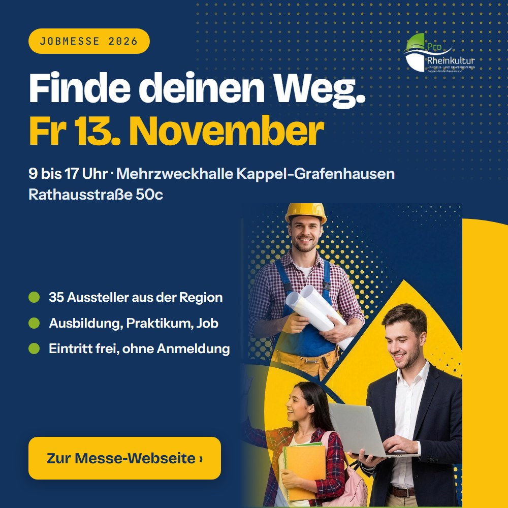 Jobmesse 2026 Kappel-Grafenhausen, Freitag 13. November, 9 bis 17 Uhr, Mehrzweckhalle, zur Messe-Webseite